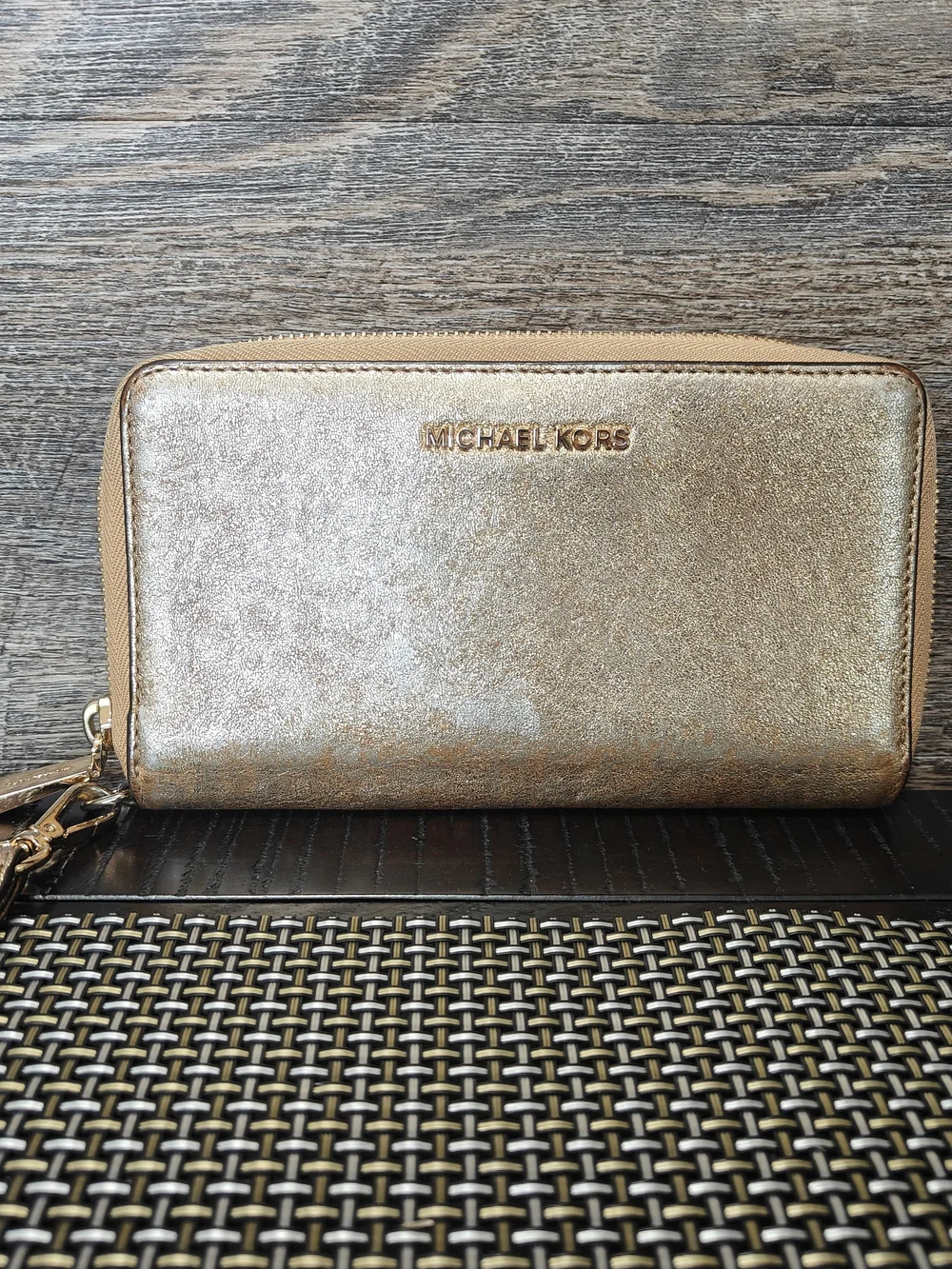 Michael Kors Gold Metallic Zip Wallet